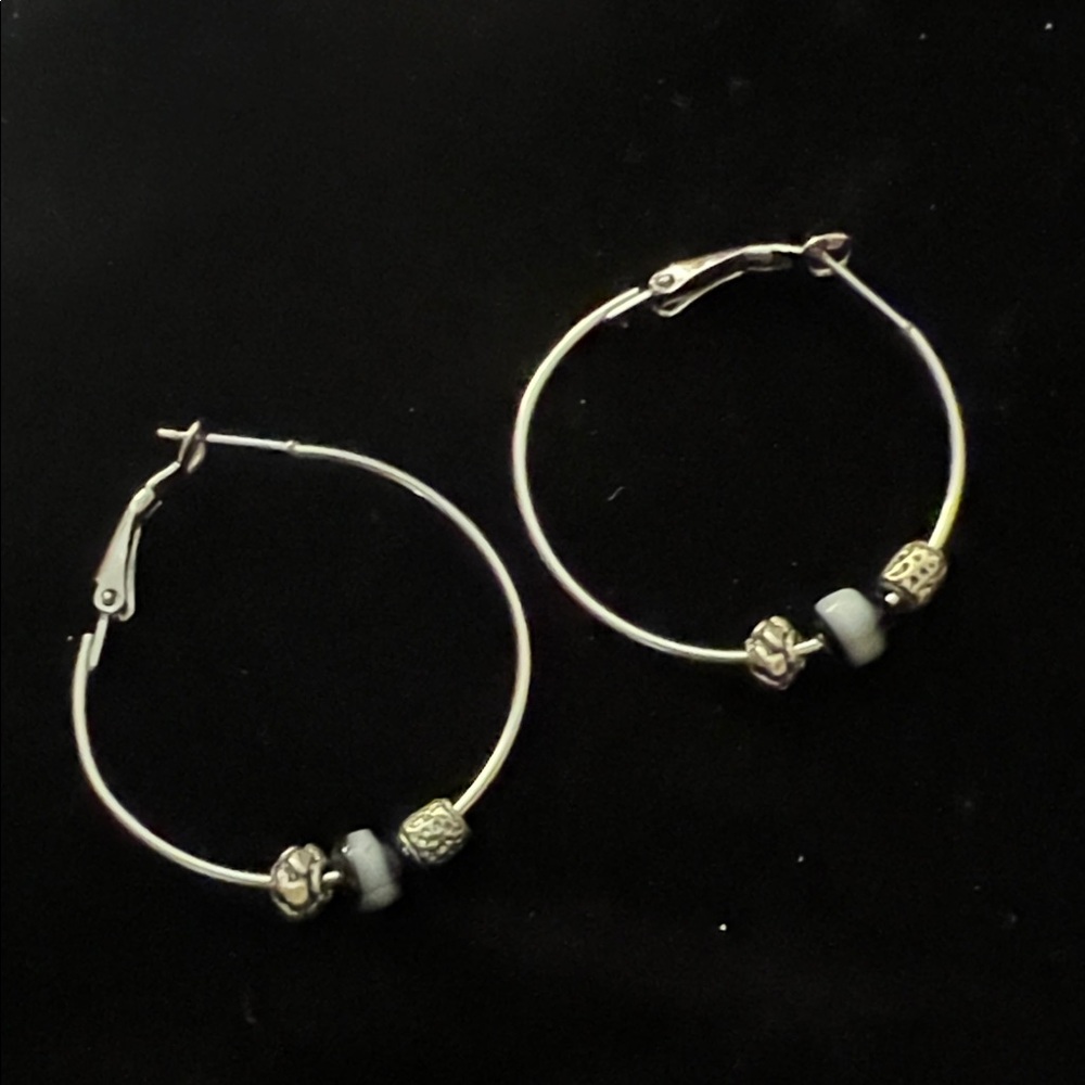 Silver plated Bead Hoop Earrings - Women Jewelry